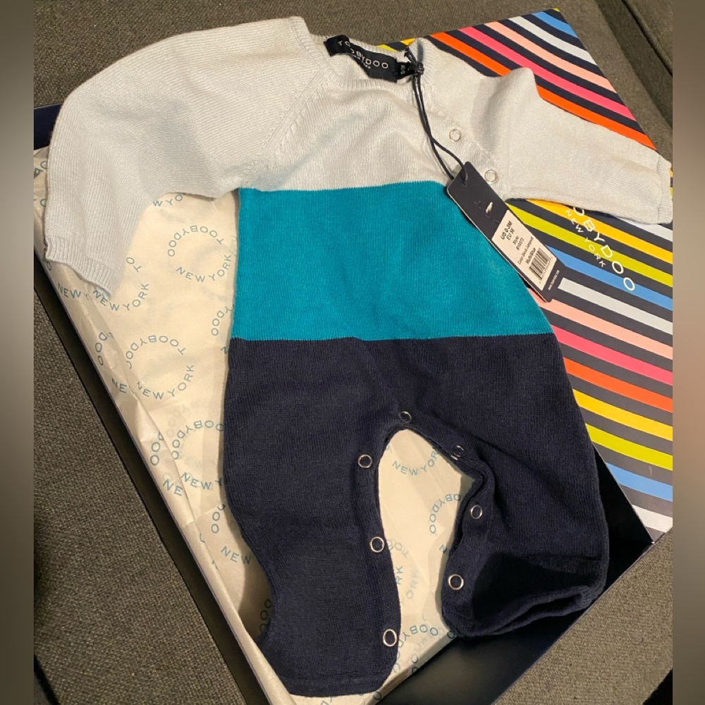 Toobydoo cotton & cashmere color-block jumpsuit 0-3M